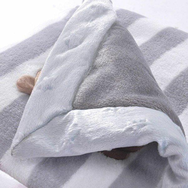 Babyfilt, Dubbellagers Mjuk Flanell Babyfilt Vintervarm Randig Plysch Toddlerfilt Mysig Vagnfilt (Grå Björ