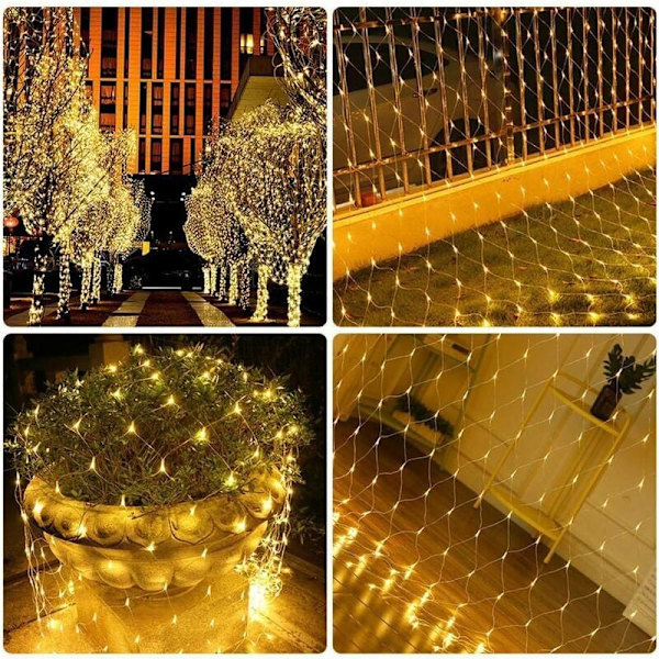 Kalastusverkon koristeulkovalot, KEEDA 3m x 2m 200 LED aurinkopaneelivalosarja, 8 tilaa joulukuuseen, pensaisiin, puutarhaan, terassille, ikkunan koristeeksi