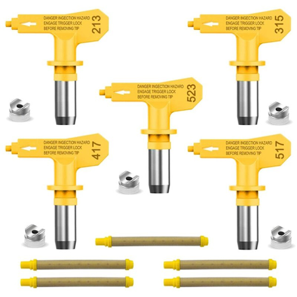 5 Reversibla Airless-Sprutpistolsmunstycken och 5 Ersättningsfilter för Airless-Sprutor (213, 315, 417, 517, 523)