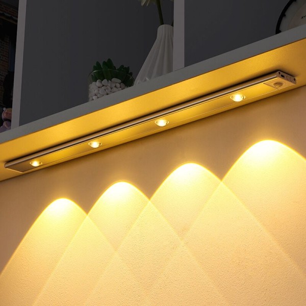 LED-garderobslampa med rörelsesensor inomhus, trådlös LED-strip för kök, USB uppladdningsbar skåplampa, LED-nattlampa, 30 cm - [Energiklass A+++]