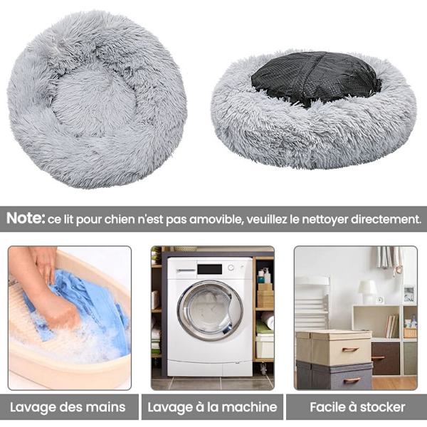 Blød Rund Hund- og Kattekurv - Aftagelig Vaskbar 50 cm Anti-Stress Soothing Hund- og Kattepude i Grå Plys