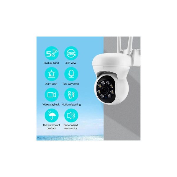 Utomhus IP-övervakningskamera WiFi 2.4 + 5G HD 1080P PTZ 2MP 4X Digital Zoom Människo-spårning Färg Nattseende