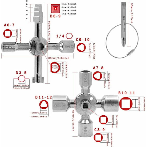 Languy 13-in-1 monitoiminen avain, monitoiminen avain kaasulle, sähköiselle vedelle, sähkömittarin kaapille, patterin ohjaukselle (hopea)