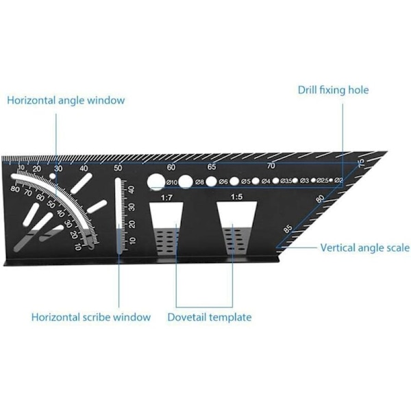 Kvadratisk målerute i aluminiumlegering for trebearbeiding - 3D Gehrungsvinkelmåleverktøy 45-90 grader snekkerrute, gaver til menn, pappa, ektemann