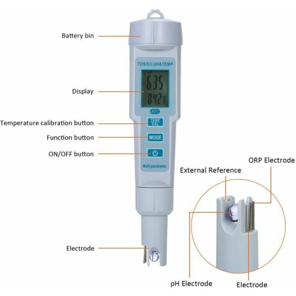 4 i 1 Vandkvalitetstester Ph / Ec / Tds / Temperatur Ip55 Meter Automatisk Sluk Vandtæt Baggrundsbelyst Display Tester Hvid Ph-686