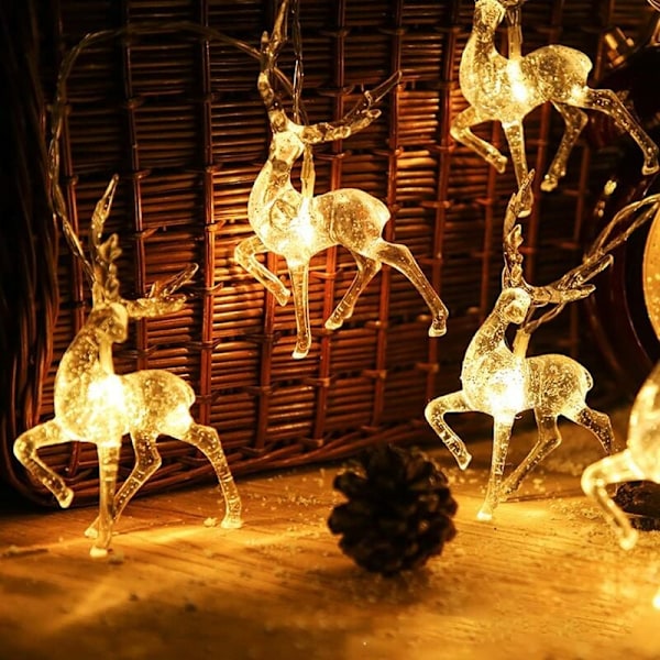 Julelys med reinsdyr, batteridrevne LED-lys, juledekorasjon, 10 LED-lys, soverom