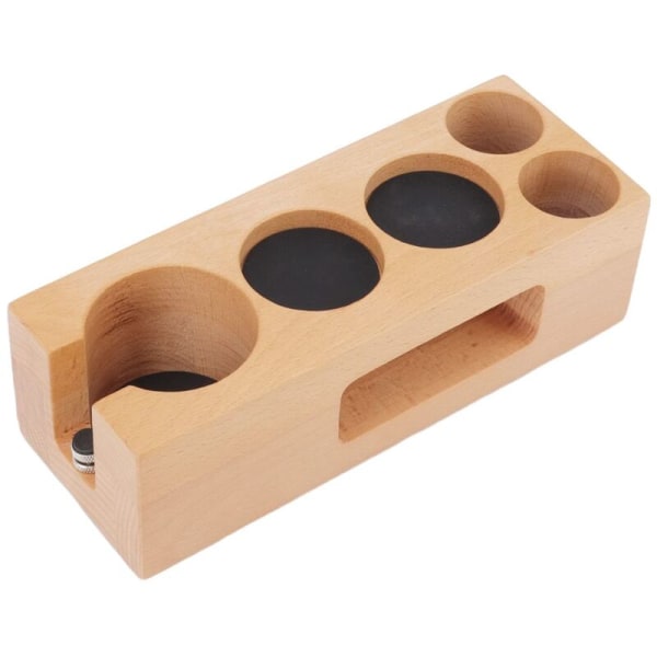 Tamper Holder Station, 5 Anti-Slip Wooden Holes for Espresso Tamper Mat Wooden Base with Mat