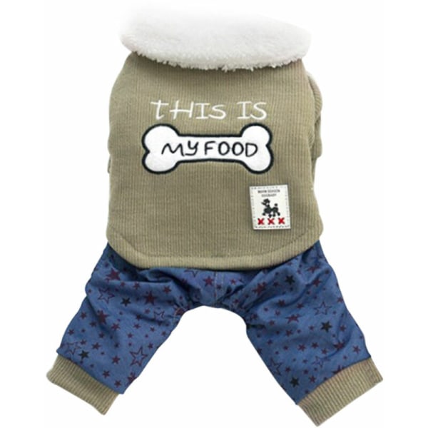 Pet clothes, comfortable, warm and fashionable, four-legged embroidered thick cotton coat, army green S