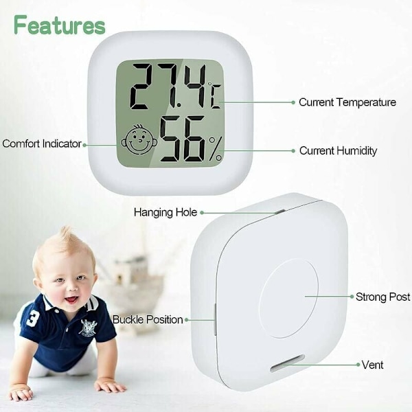 Mini LCD Digital Indendørs Termometer Hygrometer, Bærbar Høj Præcision Temperatur Fugtighedsmåler -50℃ 70℃ 10% 99% RH Guazhuni (Hvid) 3stk thsinde