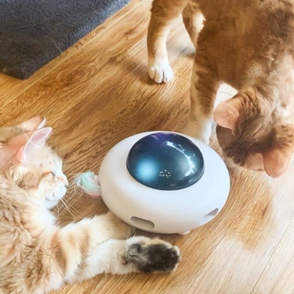Elektrisk leksak för smarta katter Teaser Stick UFO Toy Cats Turntable Automatisk vänds till elektrisk hårsugning