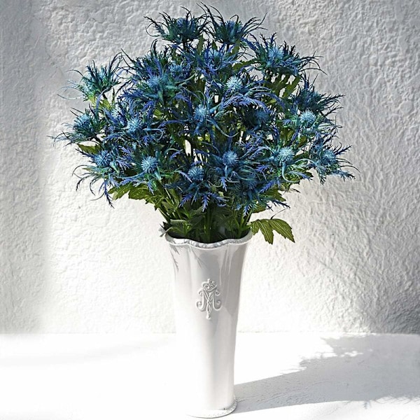 Naturtro Kunstige Tidselblomster Real Touch 2 Stilke Rustik Blå Tidsel Dekorationsspray Eryngium Havtorn til Bryllupsbuket Midtpunkt 26 Tommer