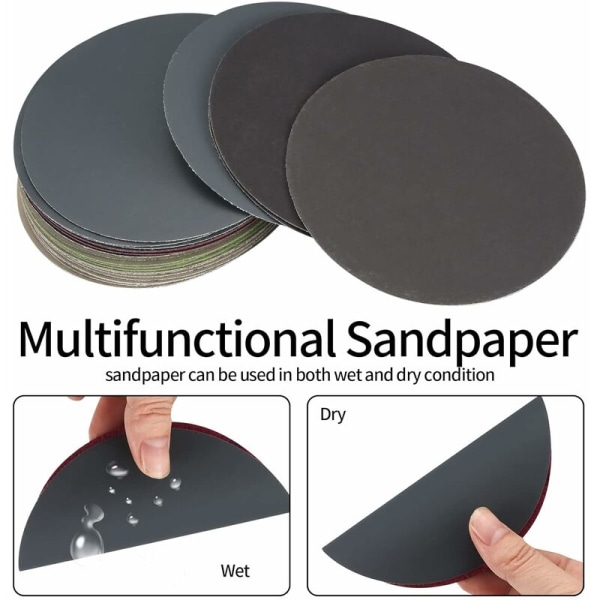 30 stk. 125mm våd/tør sandpapir, runde slibeskiver, slibemaskinepuder sandpapirark til metaltræ - 1000/1500/2000/3000/4000/5000 korn