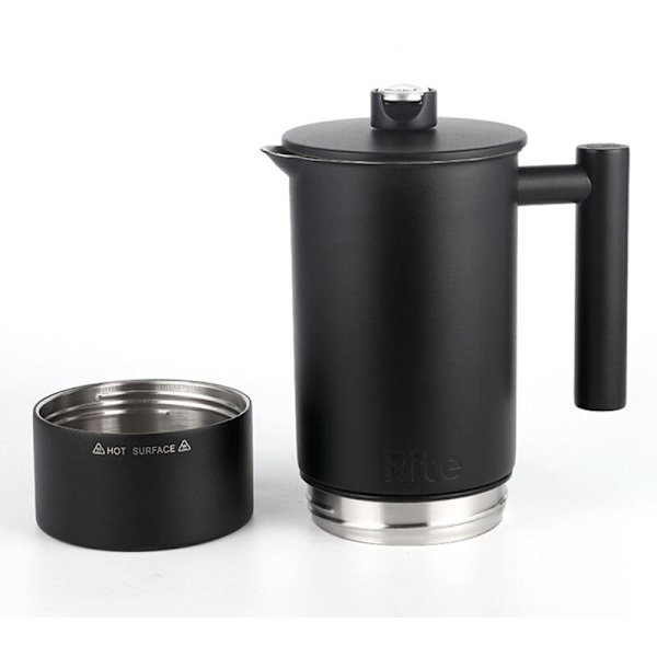1200ml Dobbeltlags Kaffemaskine i Rustfrit Stål Fransk Presse med Timeglas og Termometer Kaffe & Te Brygningskande - A