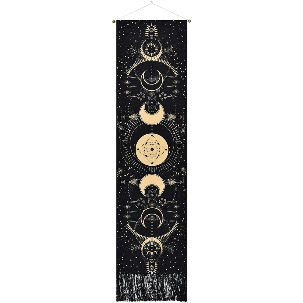 Moon Tapestry Bohemian Trippy Tapestry Seinään ripustettava Keskiaikainen Tarot Decor Tapestry makuuhuoneeseen Musta 51 * 13 tuumaa (130 * 32 cm)