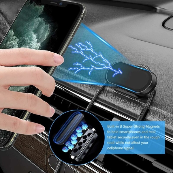 2 stk magnetisk biltelefonholder, supermagnet 360° justerbar mobiltelefonholder, sklisikker smarttelefonholder for universalbil (svart og sølv)
