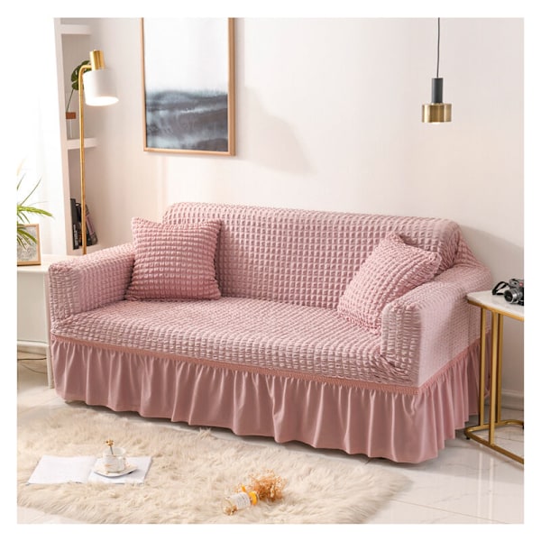 Stretch Soffaöverdrag Skyddande 3D Bubbelgalleröverdrag Snyggt Högstretch Soffaöverdrag Hållbart Soffaöverdrag Möbelskydd 4-Sits 235- 300cm Rosa
