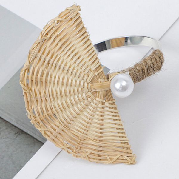 6 stk Simulert Rattan Serviett Spenne Occident Restaurant Ring Borddekking Hjem Bryllup Fest Dekorasjon (Frynser)