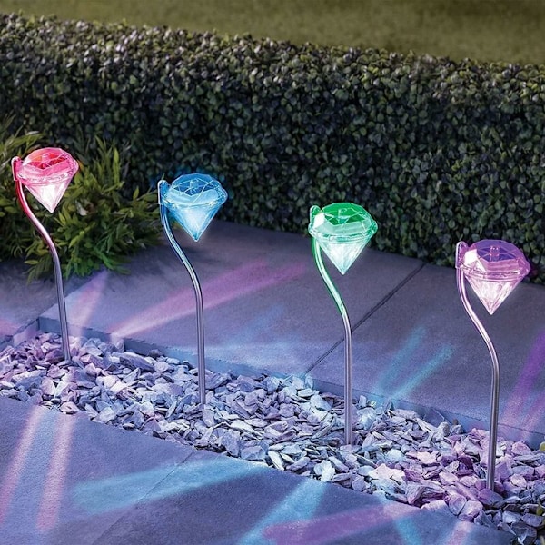 4-pack Sollampa, Färgväxlande Diamantformad Sollampa i Rostfritt Stål för Utomhus
