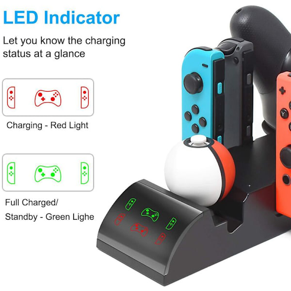 Monitoiminen 8-in-1 langaton latausasema peliohjaimen lataukseen Switch Joy Con / Pro / Wizard Ball -ohjaimille