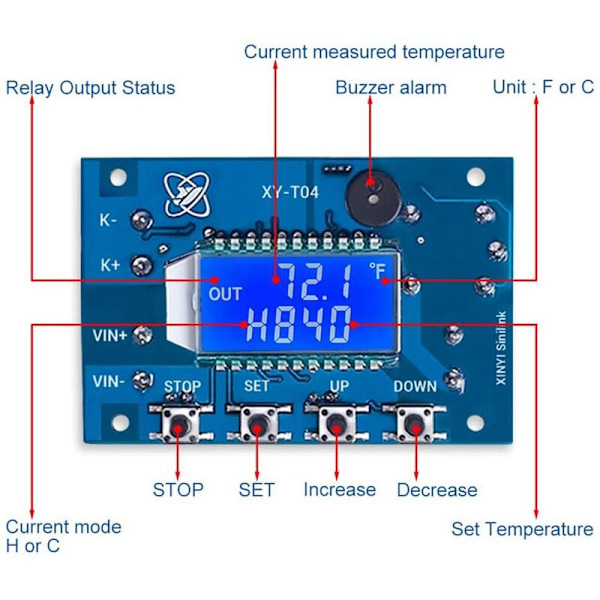 12V DC Digital Temperaturregulator, WiFi APP Kontrol Højtemperatur Kontrolmodul -99 Celsius-999 Celsius 24V
