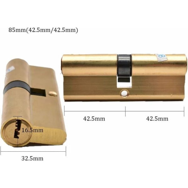 Cylinder Lock, Disengageable Cylinder 42.5/42.5 (85mm) 8 Keys Brass Finish High Security Anti-Pick Anti-Drill Anti-Knock Anti-Infringement for Upvc