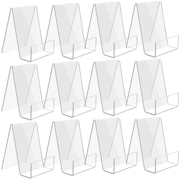 Set med 12 Akryl Bokstöd, Transparent Bokstöd, Akryl Displayställ för Böcker, Foton, Broschyrer, Surfplattor