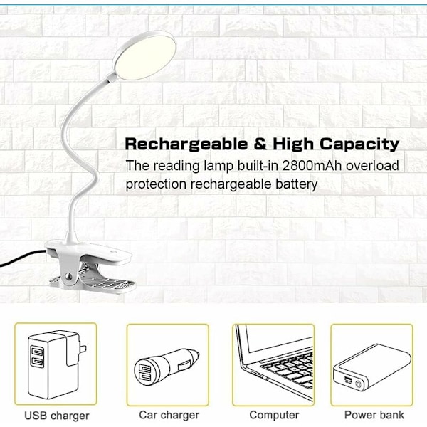Latautuva Langaton LED-Työpöytälamppu, 3 Väriä ja 3 Himmennettävää, USB-Kosketus Yöpöytälamppu Leukojen kanssa Lapsille, 20 LED:tä Joustava 360° Kannettava Kiinnitettävä Lukemiseen