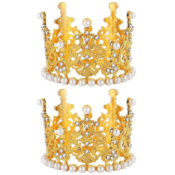 2 Pcs Mini Crown Cake Topper Pearl Rhinestone Queen Princess Tiara Crown for Wedding Birthday Party Cake Decorations