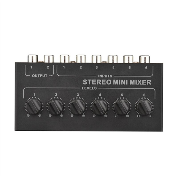 CX600 Mini 6-kanals stereo passiv mixer, bärbar RCA-ljudmixer, 6 in 2 ut stereodistributör, volymkontroll