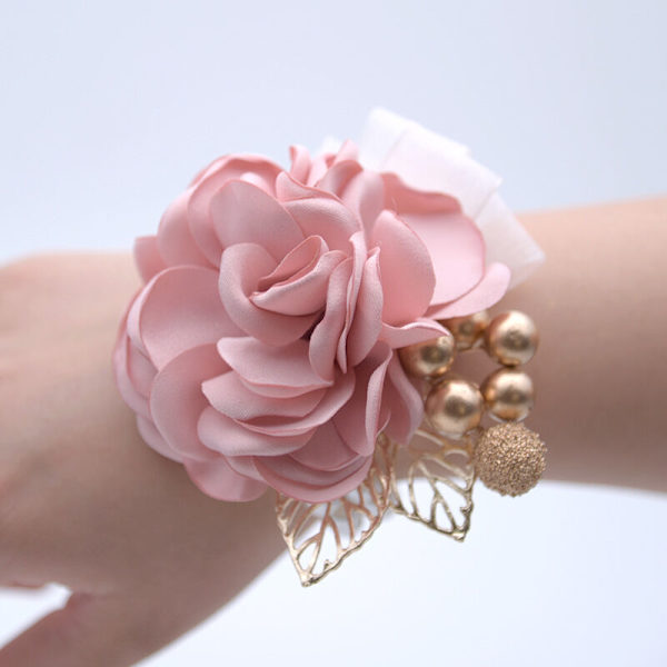 Pige Brudespige Armbånd Corsage Brude Silke Blomst Armbånd Med Faux Pearl Pearl Stræk Armbånd Guldfolie Armbånd Til Bryllup Prom Hånd Blomster Dekoration