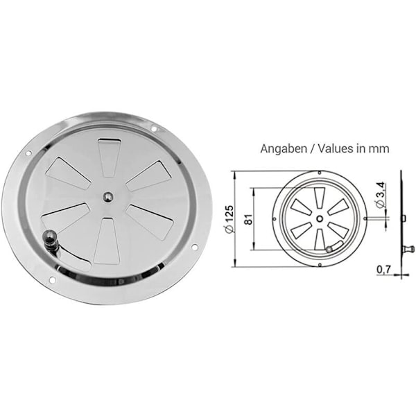 Runda ventilationsgaller i rostfritt stål, justerbar rund luftventilationsgaller, rostfritt stål, ventilationsgaller för rökare, husbil, hem, båtar