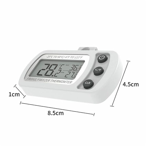 Køleskabsthermometer, Digital Frysertermometer med Krog, Letlæselig LCD-Skærm, Max/Min-Funktion, Perfekt til Hjem, Restauranter, Barer, Caféer –