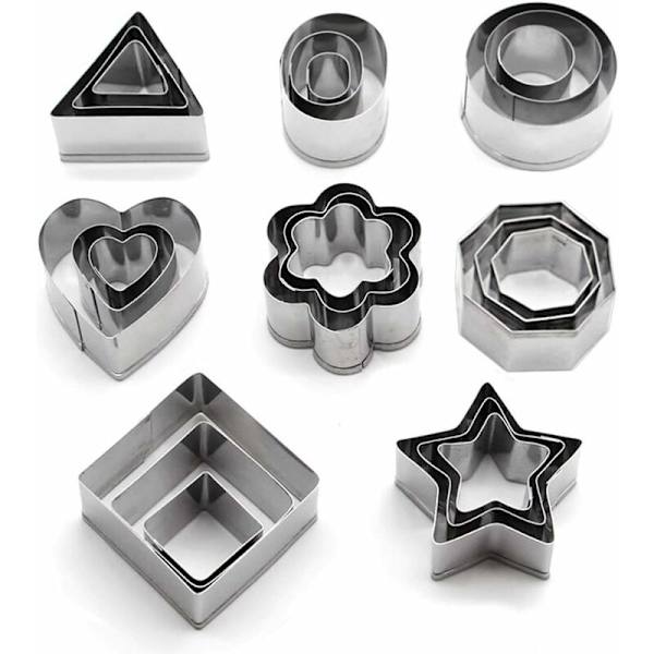 Kakeformkuttere, sett med 24 mini geometriske kjeksformer, rustfritt stål kakeformkuttere for kakefondant kjeks kake-Fei Yu