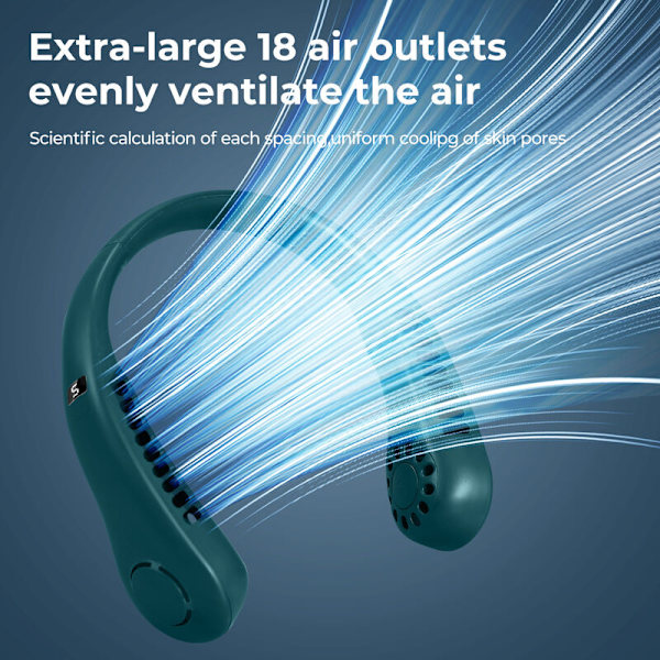 Bärbar Bladfri Halsfläkt 5 Hastigheter Digital Display 3000mAh Stor Kapacitet USB Laddningsbar Liten Fickfläkt Grön