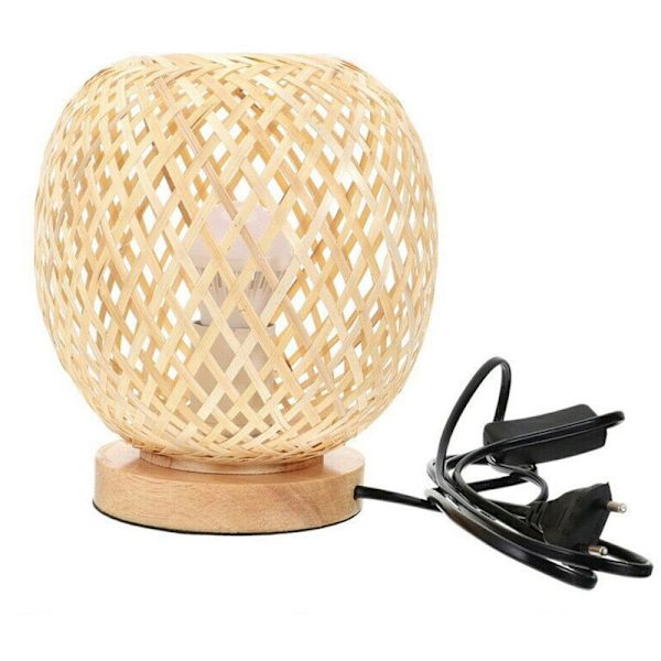 Rattan Bordlampe Japansk Stil Sengelampe Skrivebordslampe Soverom DIY Dekorasjon Europeisk Plugg