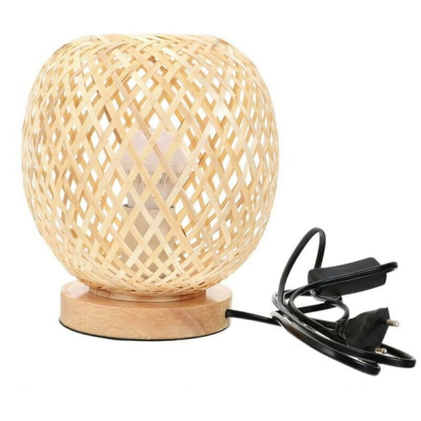 Rattan Table Lamp Japanese Style Bedside Lamp Desk Lamp Bedroom DIY Decoration European Plug