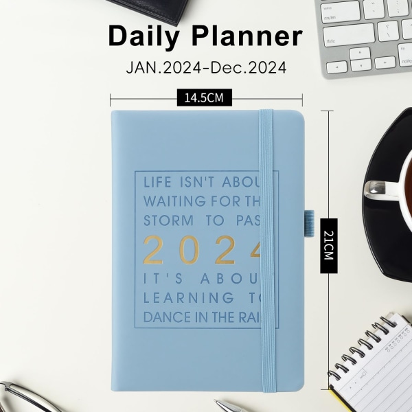 2024 A5 dagbok vecko- och månadsplanerare 316 sidor (ljusblå) light blue