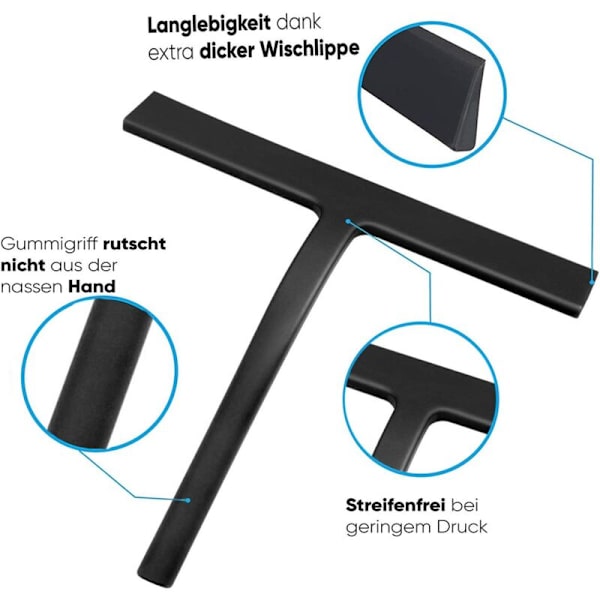 Silikon Bruseskraber, Vindue Squeegee, Badeværelse Squeegee, Silikon Vindue Squeegee til Brusebad, Badeværelse, Spejl, Glas, Flise Rengøring (Sort)