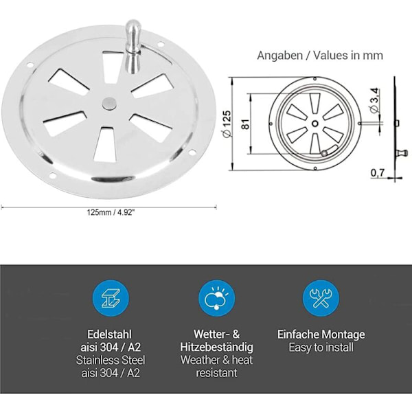 VMC Ventilationsgitter i Rustfrit Stål - Ventilationsåbning - Ventilationsgitter - Marine Yacht Ventilationsgitter - Rustfrit Stål Ventilatorplade