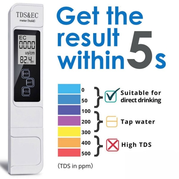 Digital TDS EC-måler Kvalitetstester 0-9999 Måling af renhed Temperaturtester