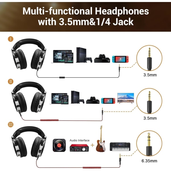 Kablet over-ear studie stereohovedtelefoner til bærbar optagelse black