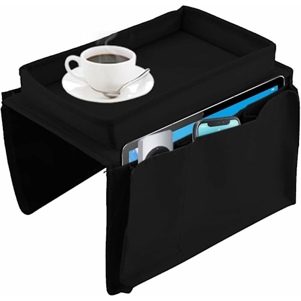 Sofa Armlæn Hængende TV Fjernbetjening Organizer Sofa Opbevaringspose med Kopholder Bakke Sofa Opbevaringsbakke (Sort)
