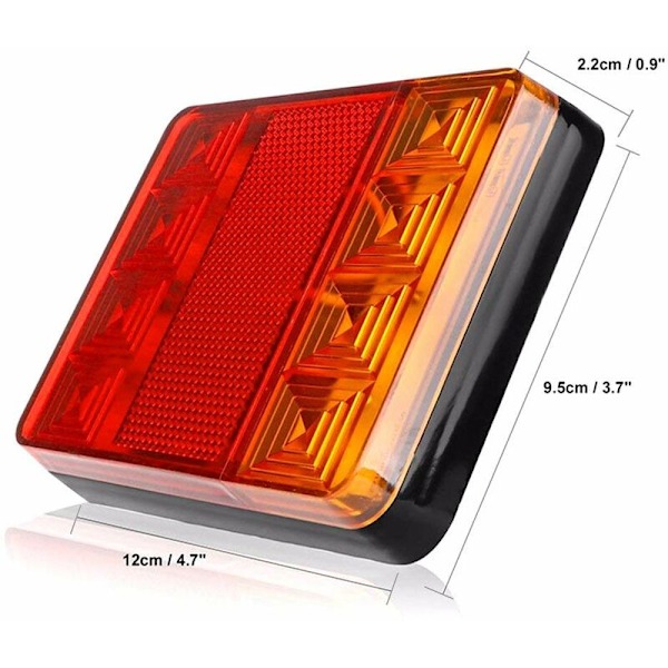 Tilhenger baklykt, 12V 8 LED IP65 Vanntett Multifunksjonell Lastebil Tilhenger Bremslys 2 stk