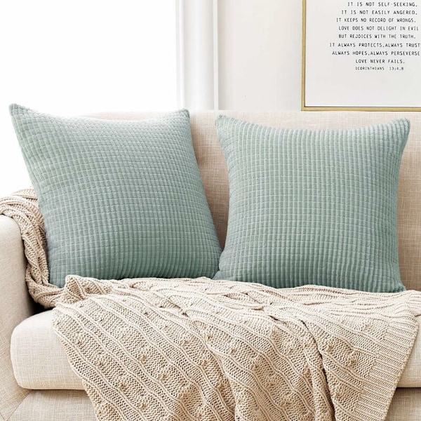Set med 2 Super Mjuka Corduroy Stora Kuddfodral 60cm x 60cm, 24x24 Tum Rutmönster Solida Kuddskydd, Kvadratiska Kuddfodral för