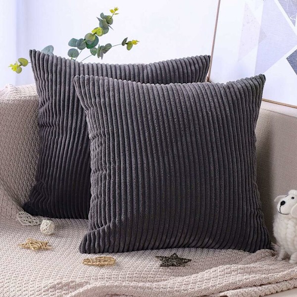 Sæt med 2 Corduroy Pudebetræk Dekorative Pudebetræk Sofa Bil Hjem Decor Pudebetræk 45 x 45 cm (Mørkegrå)