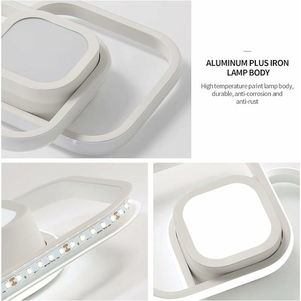 LED Taklamper, Moderne Taklampe Armatur 32W 2500LM, Hvit Kvadrat 3000/4500/6000K, Taklampe for Soverom Balkong Gang