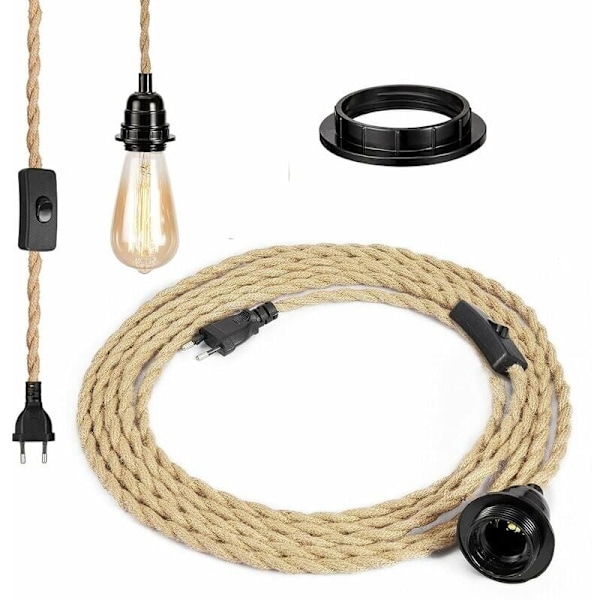 4,5M 2-leder Linen Elektrisk Kabel, med E27 Sokkel og Bryter, for DIY Lampe (uten pære)