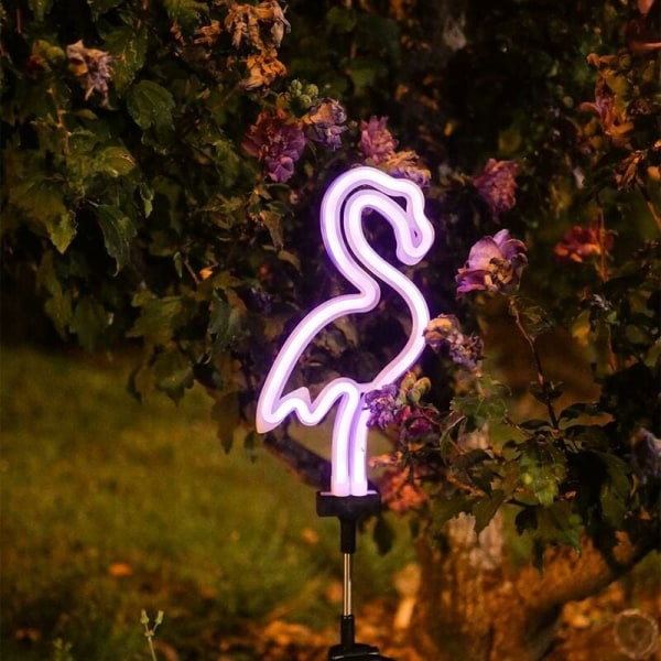 Solcells-LED \"Rosa Flamingo\" neonpinne, Färg, IP44-Special exteriör [Energiklass A++]-