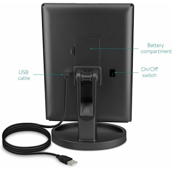 3-sidig LED-belyst spegel med stativ - Vikbar triptyk smink spegel på stativ med 2x3 förstoring - Batteri eller USB - Svart