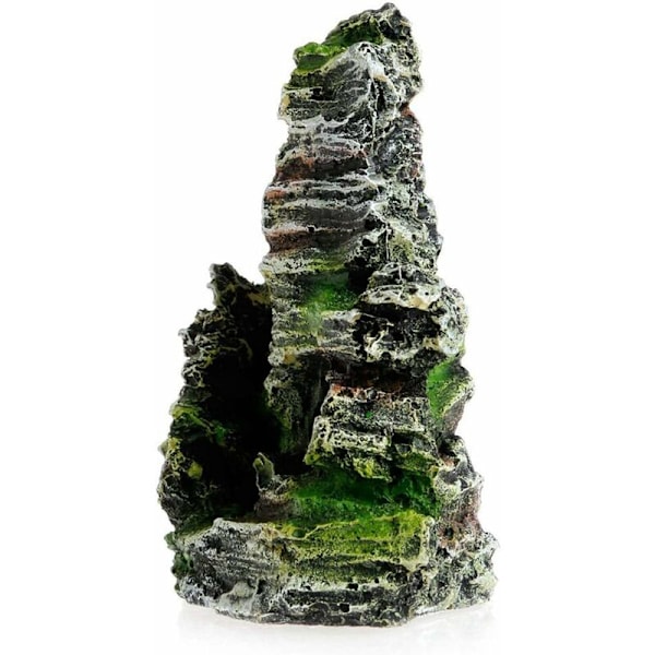 2 stk Akvarium Ornament Utsikt over Rocky Cave Form med Grønt Gress for å Gjemme Reker og Fisk Landskap Rock Hide Cave Tree Akvarium Dekorasjon-Fei Yu
